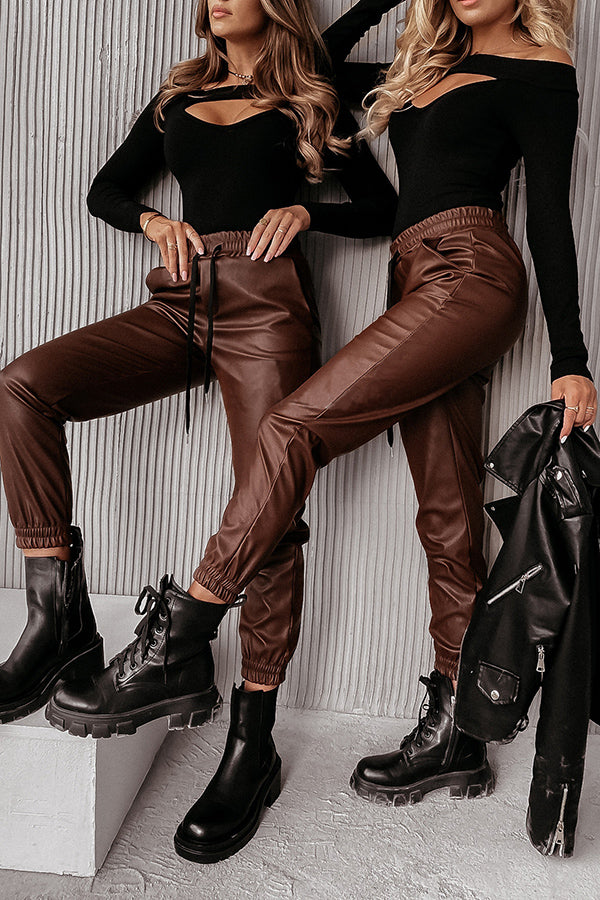 WW | Drasilla Faux Leder Elastischer Bund Taschen Jogger