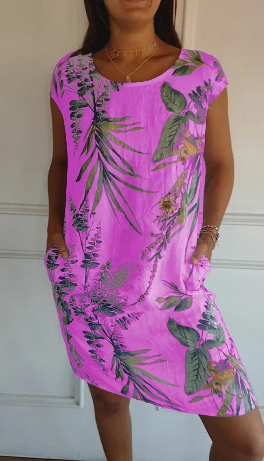 W&W Mode | Damen Bedrucktes Baumwoll- und Leinenkleid