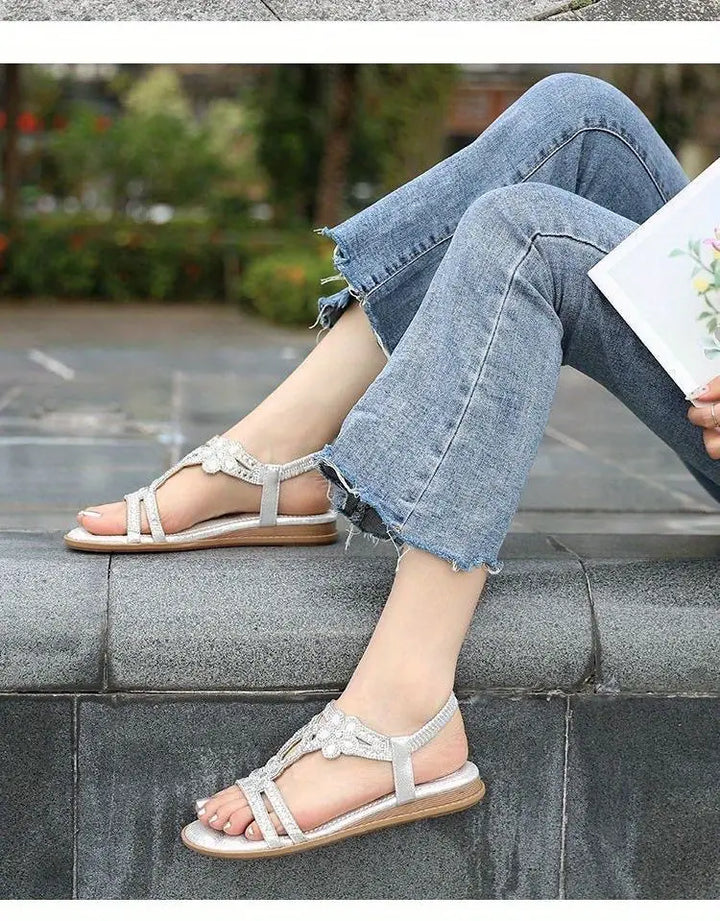 W&W Mode Flache Sandalen - Schick - Elastischer Knöchelriemen