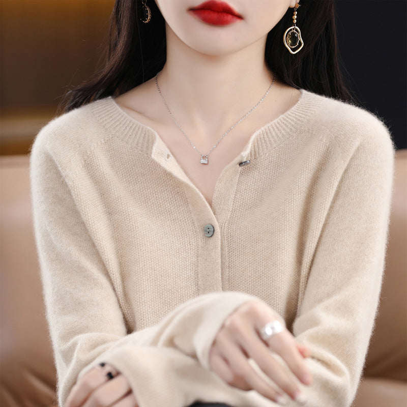 WW | Lockerer Damen Cashmere Strickjacke Mit Rundhalsausschnitt Aus Hochwertiger Veganer Wolle