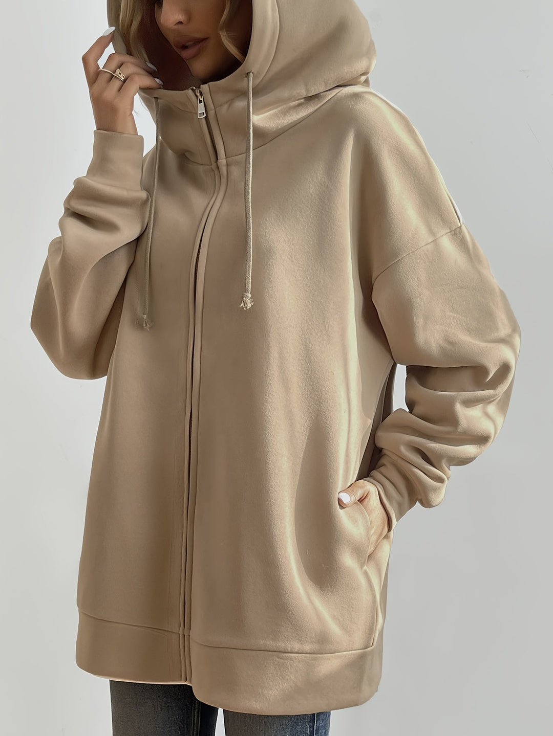 W&W Mode | Comfort - Extrem bequemer langer Zip-Up-Plüsch-Hoodie mit Kapuze für Damen