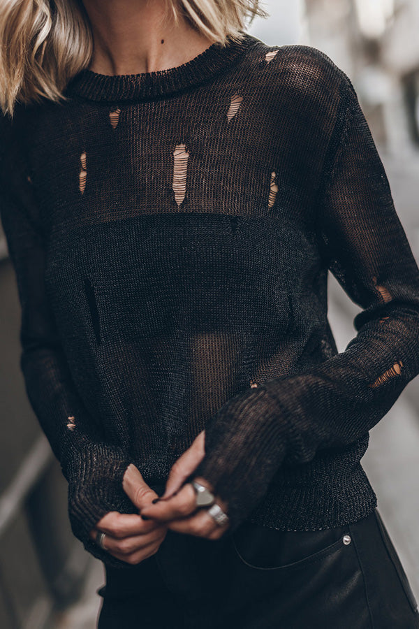 WW | Der Schwarze Metallische Verwitterte Strickpulli
