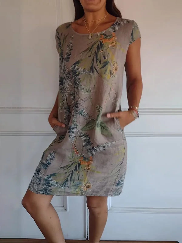W&W Mode | Damen Bedrucktes Baumwoll- und Leinenkleid