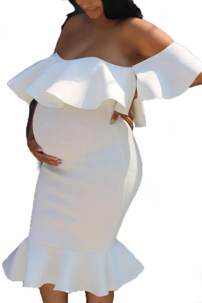 WW | Maternity dress with elastic frills for pregnant women
