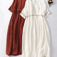 WW | Damen Besticktes Baumwoll Leinen Kleid