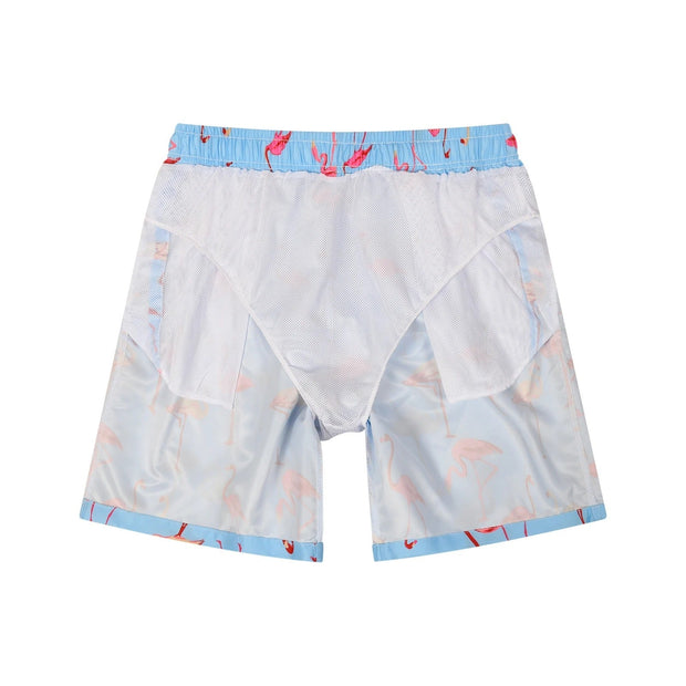 WW | Hellblau Bade Shorts mit Vogelprint für Männer