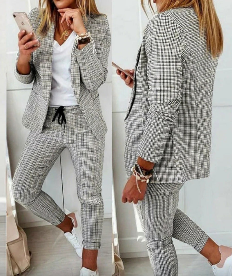 W&W Mode Anzug-Set Moderner Zweiteiler mit weiter Hose taillierter Blazerjacke