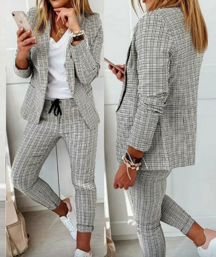 W&W Mode Anzug-Set Moderner Zweiteiler mit weiter Hose taillierter Blazerjacke