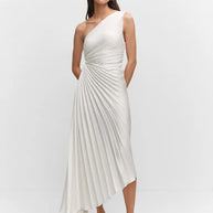 WW | One Shoulder Plissee Midi Kleid