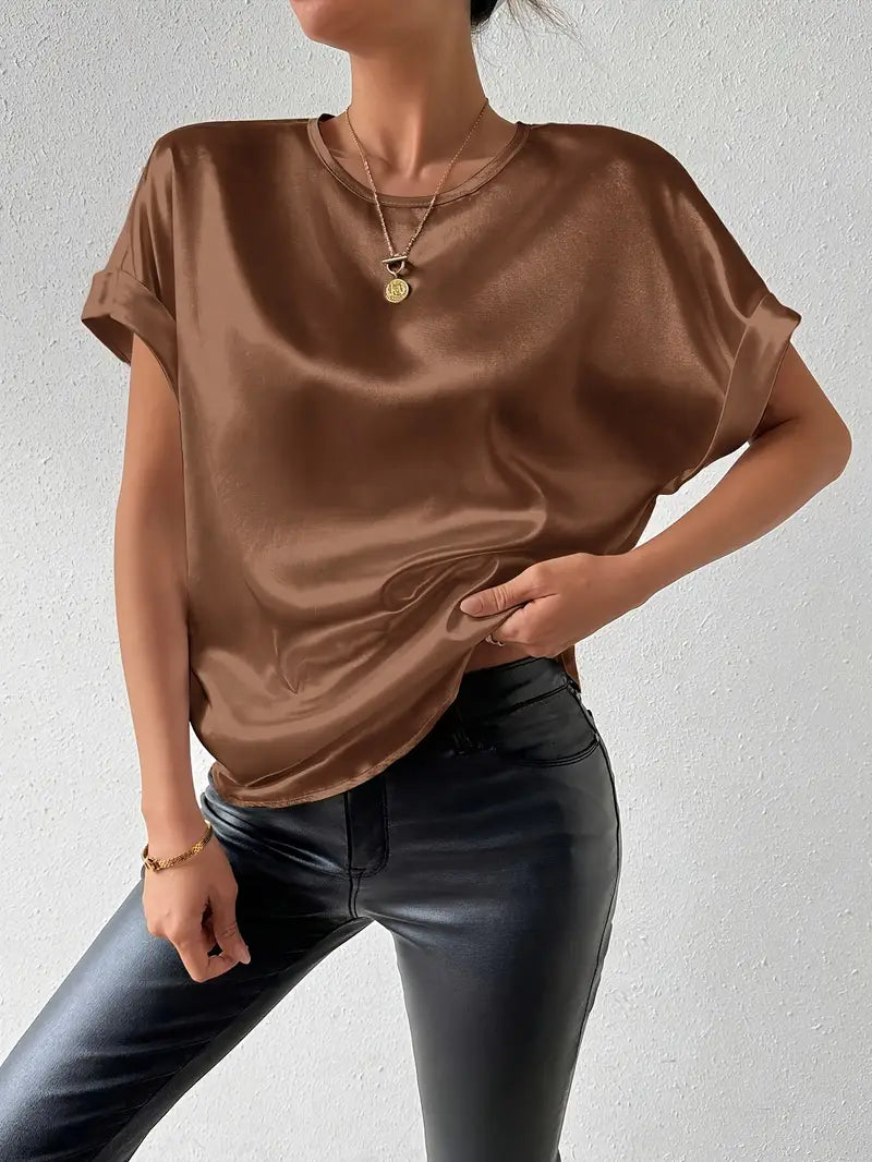 WW | Satin T-Shirt Mit Umgeschlagenen Ärmeln Für Damen