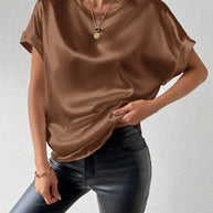 WW | Satin T-Shirt Mit Umgeschlagenen Ärmeln Für Damen