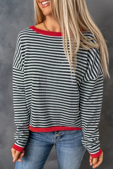 WW | Gestreiftes Rundhals-Tropfschulter-T-Shirt