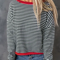 WW | Gestreiftes Rundhals-Tropfschulter-T-Shirt