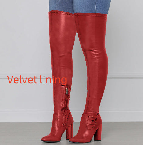 WW | Seitenreißverschluss Hohe Chunky Absatz Plus Größe Unter Dem Knie Lange Stiefel Damen