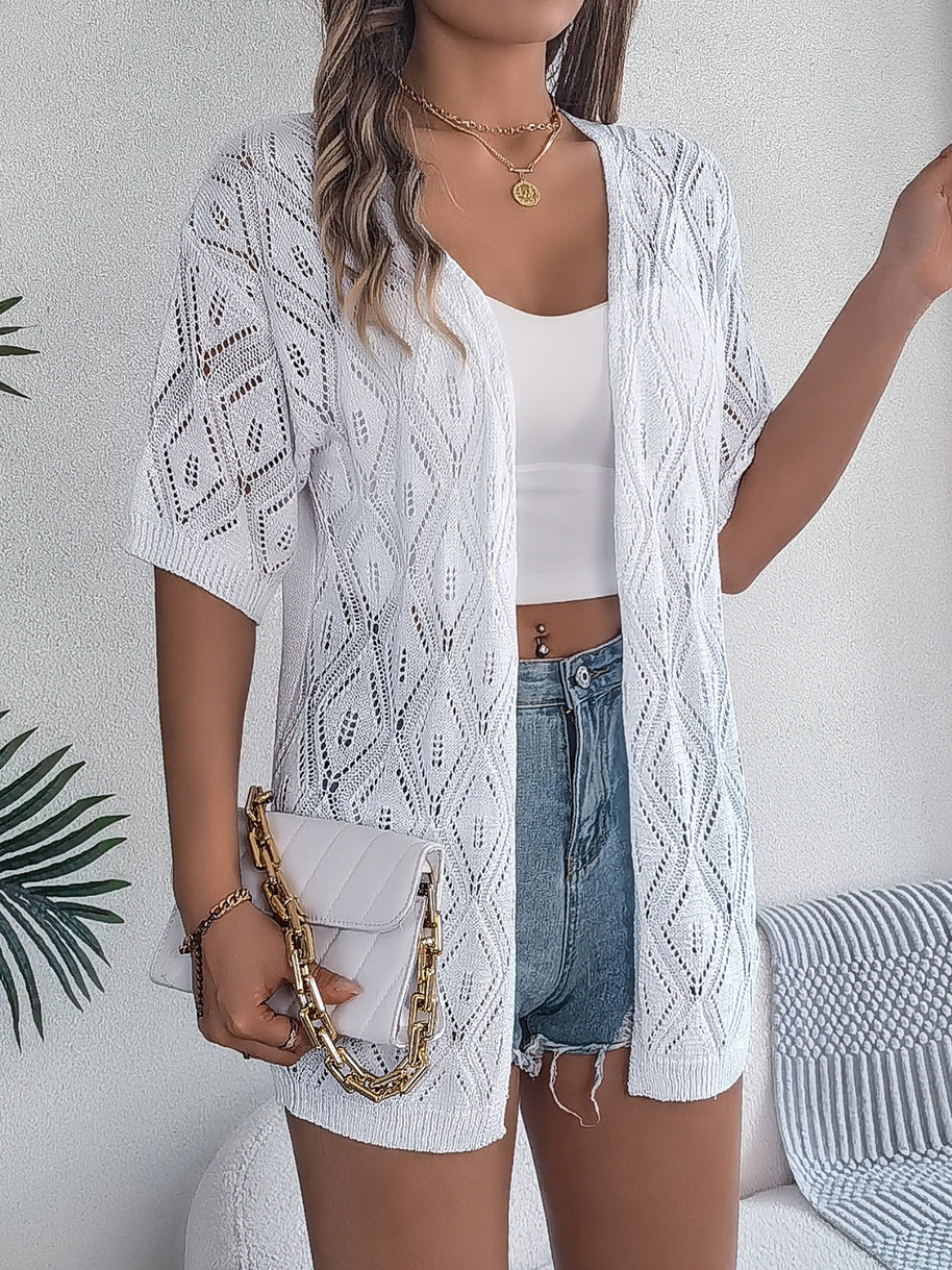 WW | Durchbrochene Offene Front Halbarm-Cardigan