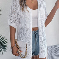 WW | Durchbrochene Offene Front Halbarm-Cardigan