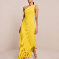 WW | One Shoulder Plissee Midi Kleid