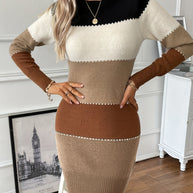 WW | Schicke Herbst Farbblock Langarmkleid für Frauen