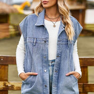WW - knöpfbare, geknöpfte ärmellose Denim-Jacke