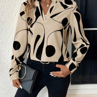 WW Blouse | Trendige stylische Bluse mit Luxusmotiv mit langen Ärmeln