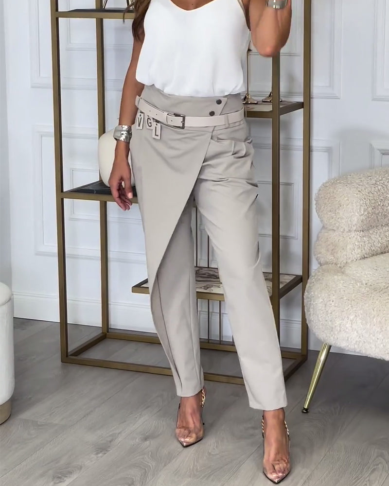 WW | Stilvolle Einfarbige Hosen mit Taschen und Quer Verlaufendem Design