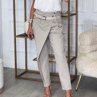 WW | Stilvolle Einfarbige Hosen mit Taschen und Quer Verlaufendem Design