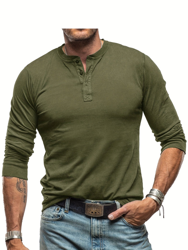 W&W Mode | Langarm Henley Hemd im Vintage Stil für Herren