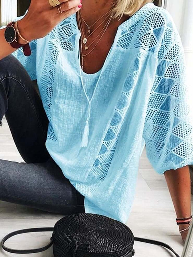 WW | Bohème Chic U Ausschnitt Spitzenbluse