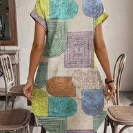 WW | Sommerhemd mit Geometrischem Druck V-Ausschnitt und Knopfverschluss Elegantes Midikleid