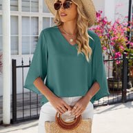 WW | Lockeres Chiffon Blusentop Mit V-Ausschnitt