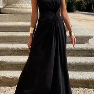 WW | Elegantes Langkleid mit Langen Ärmeln, Revers und Unifarbenem V-Ausschnitt für Damen