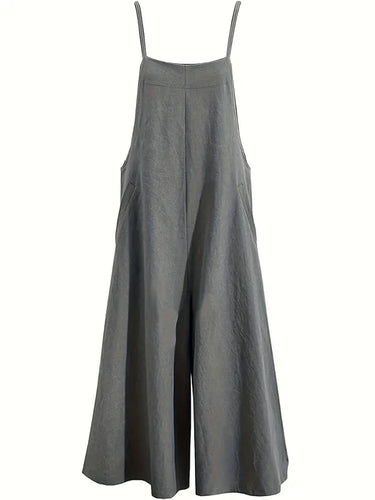 WW | Einfarbiger Leinen Vielseitiger Spaghetti Jumpsuit