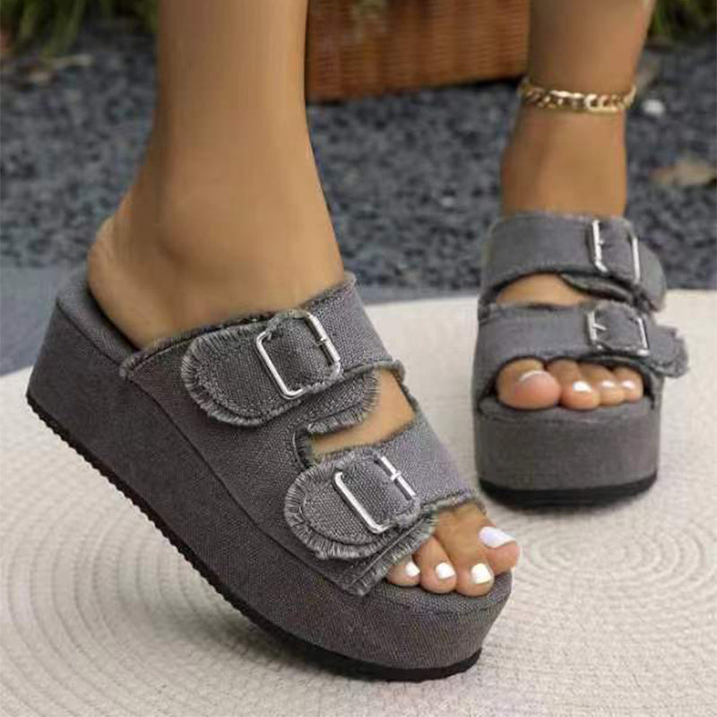 WW Denim-Sandalen mit Schnalle
