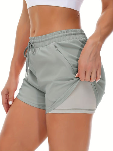 WW | Sportliche 2 in 1 Lauf Fitnessshorts in Einfarbig Mit Mehreren Taschen