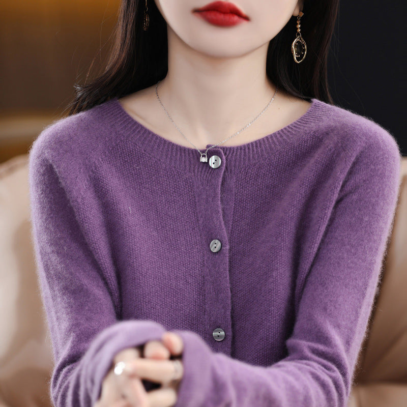 WW | Lockerer Damen Cashmere Strickjacke Mit Rundhalsausschnitt Aus Hochwertiger Veganer Wolle