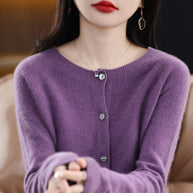 WW | Lockerer Damen Cashmere Strickjacke Mit Rundhalsausschnitt Aus Hochwertiger Veganer Wolle