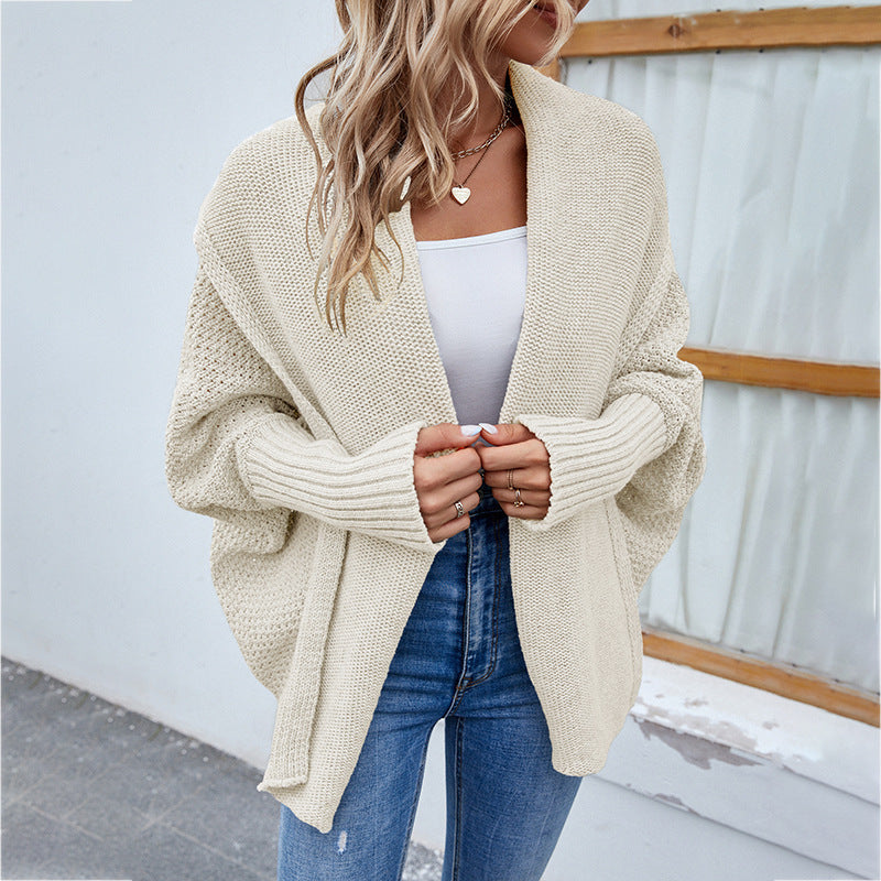 W&W Mode | gestrickte Damenjacke - lockere Passform mit großem Kragen und Fledermausärmeln