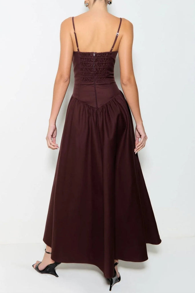 WW | Sofie Rücken Smocked Taschen Hohe Taille Regenschirm Slip Midi Kleid