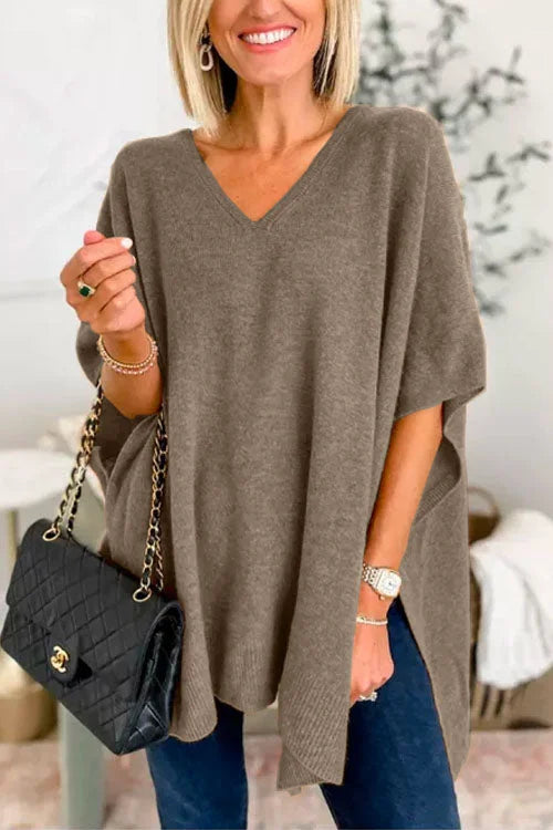 WW | V-Ausschnitt Poncho Pullover mit elegantem lockeren Schnitt