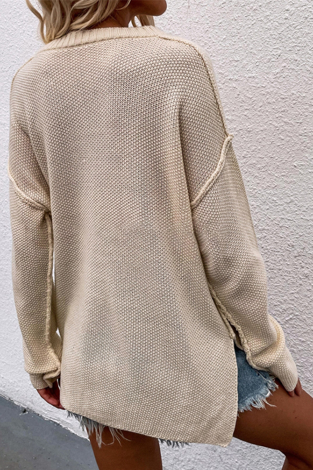 W&W Mode Solid Color Übergrößen V-Ausschnitt Pullover