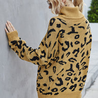 WW Lockere Leopardenmuster Umlegekragen Pullover