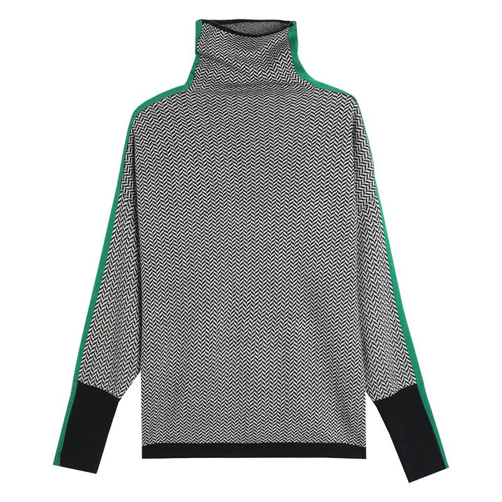 W&W Geometrisch gestrickter Rollkragenpullover
