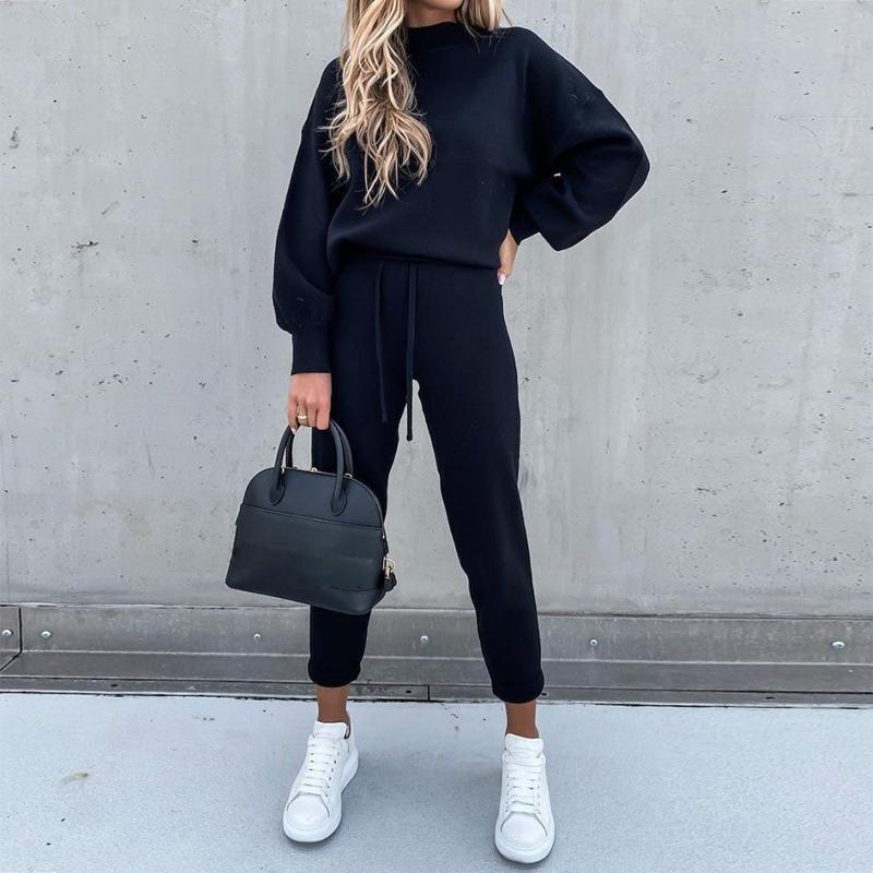 WW | Jogginganzug Hoher Kragen Pullover & Slim Fit Hosen Bequemes Loungewear