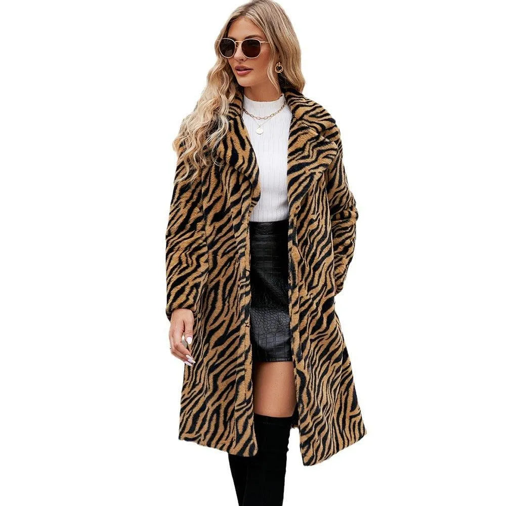 WW | Langer Plüschmantel mit Zebra-Muster