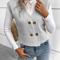 WW | Stilvolle Herbst Klassische Knopfverschluss V-Hals Pullover Weste Für Frauen