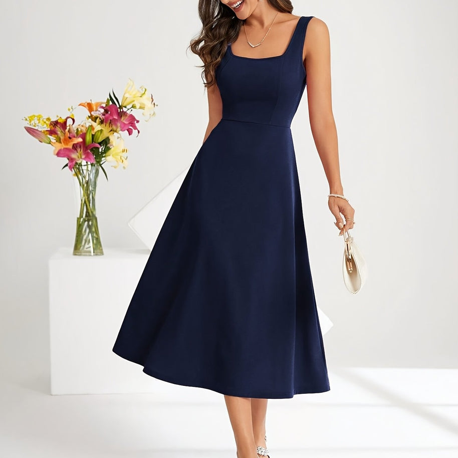 WW | Elegantes Kleid mit Trägern Dunkelblau Farbe