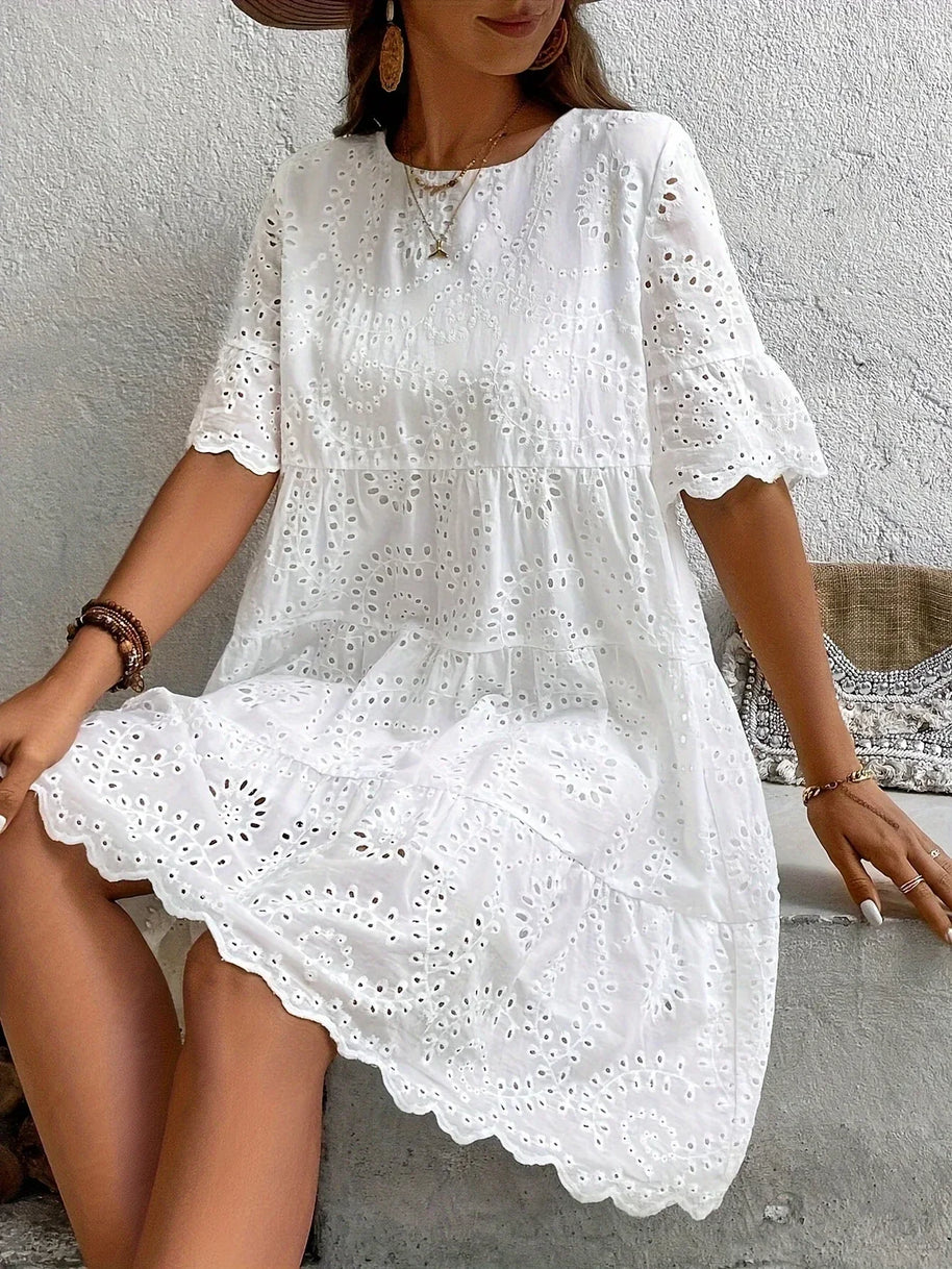 WW | Weiße Spitzenkleid für Damen Leicht, Bestickt und Sommerlich