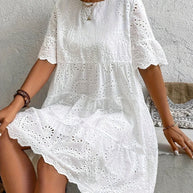WW | Weiße Spitzenkleid für Damen Leicht, Bestickt und Sommerlich