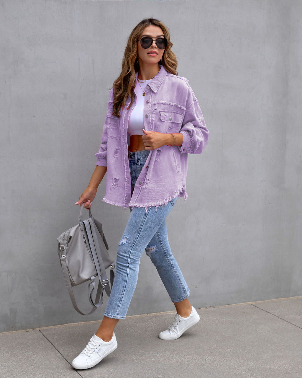 W&W Mode zerrissene Hemd jacke Weiblich Herbst und Frühling Casual Tops Damen bekleidung