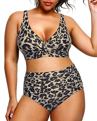 WW | Push up Hohe Taillierte Bauchkontrolle Plus Size Bikini Badeanzug Leopard